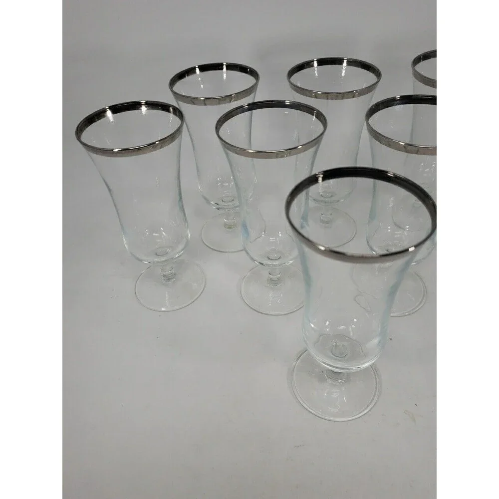 French Crystal Platinum Rim Cocktail or Dessert Parfait Glasses Marked France